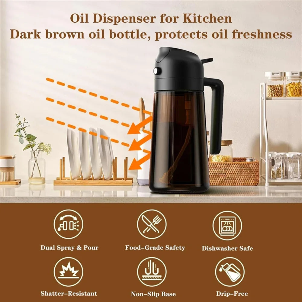 2-In-1 Glass Oil Dispenser & Sprayer - 16Oz/470Ml Leakproof Olive Oil Sprayer Bottle for Cooking, Air Fryer, BBQ, Baking, Salad