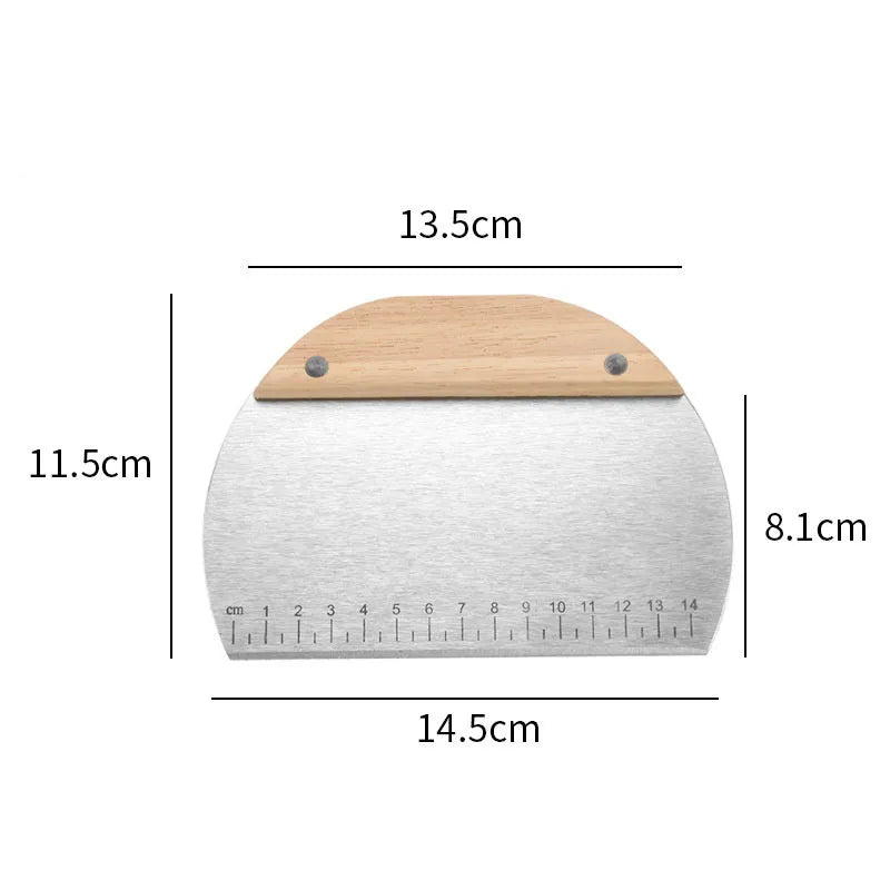 Elevate Your Baking Experience with the Stainless Steel Dough Scraper - Non-Slip Wooden Handle & Measuring Scales