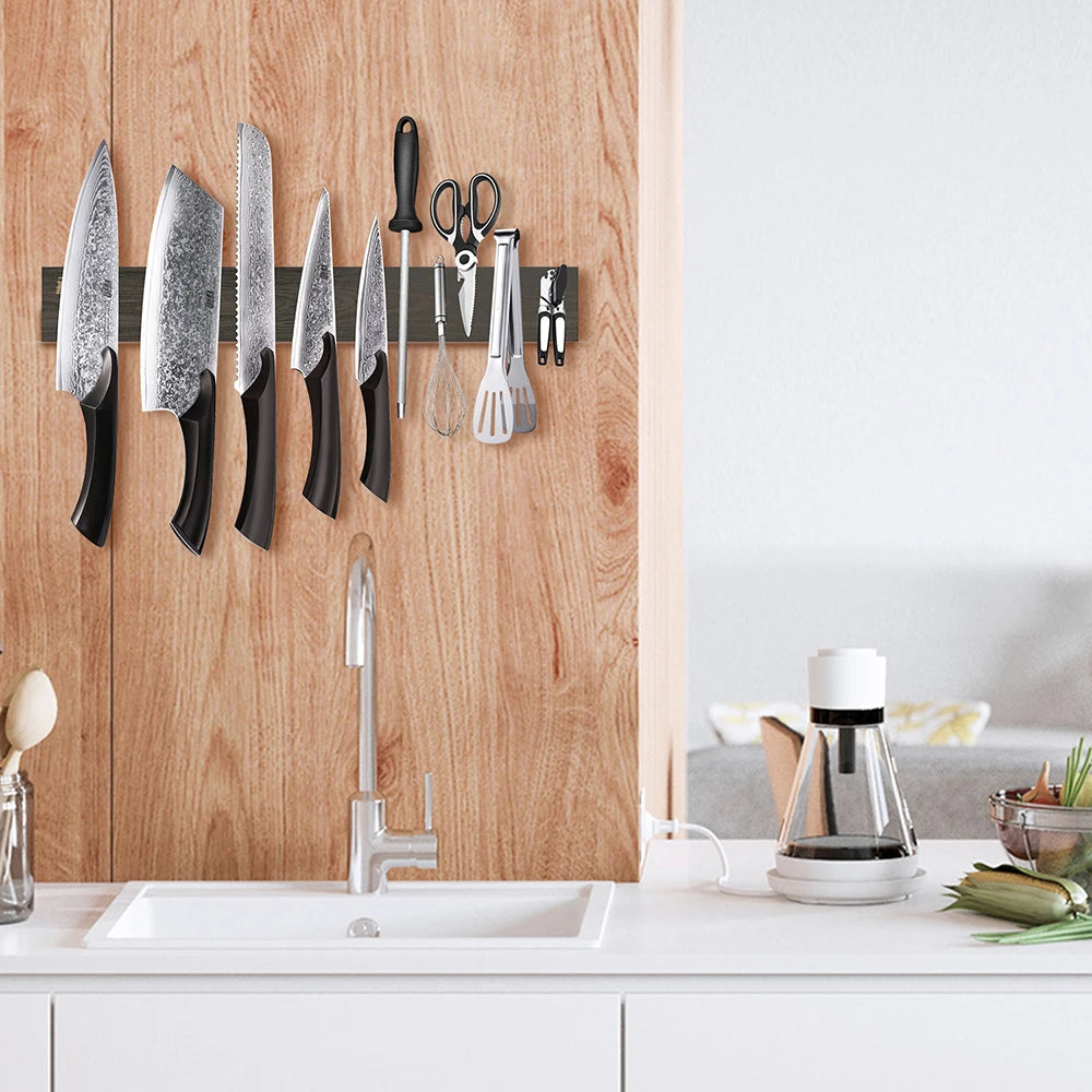 New Design  Powerful Magnetic Knife Strip Handmade Acacia Wood Knives Holder Wall Mount Block 3Pcs 12' 16' 18 Inch Rack